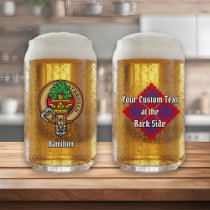 Clan Hamilton Crest over Red Tartan Can Glass