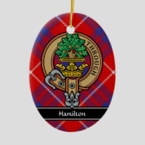 Clan Hamilton Crest over Red Tartan Ceramic Ornament