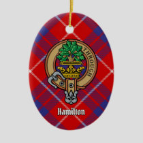 Clan Hamilton Crest over Red Tartan Ceramic Ornament