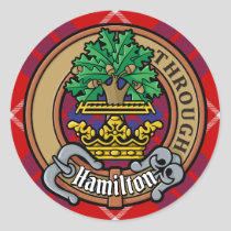 Clan Hamilton Crest over Red Tartan Classic Round Sticker