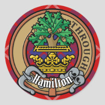 Clan Hamilton Crest over Red Tartan Classic Round Sticker