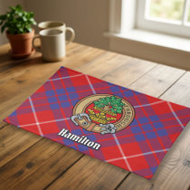 Clan Hamilton Crest over Red Tartan Cloth Placemat