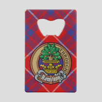 Clan Hamilton Crest over Red Tartan Credit Card Bottle Opener