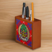 Clan Hamilton Crest over Red Tartan Desk Organizer