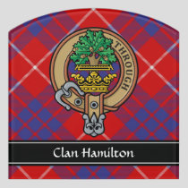 Clan Hamilton Crest over Red Tartan Door Sign