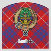 Clan Hamilton Crest over Red Tartan Door Sign
