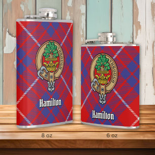 Clan Hamilton Crest over Red Tartan Flask