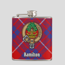 Clan Hamilton Crest over Red Tartan Flask