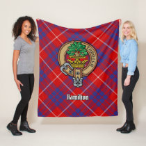 Clan Hamilton Crest over Red Tartan Fleece Blanket