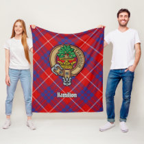 Clan Hamilton Crest over Red Tartan Fleece Blanket