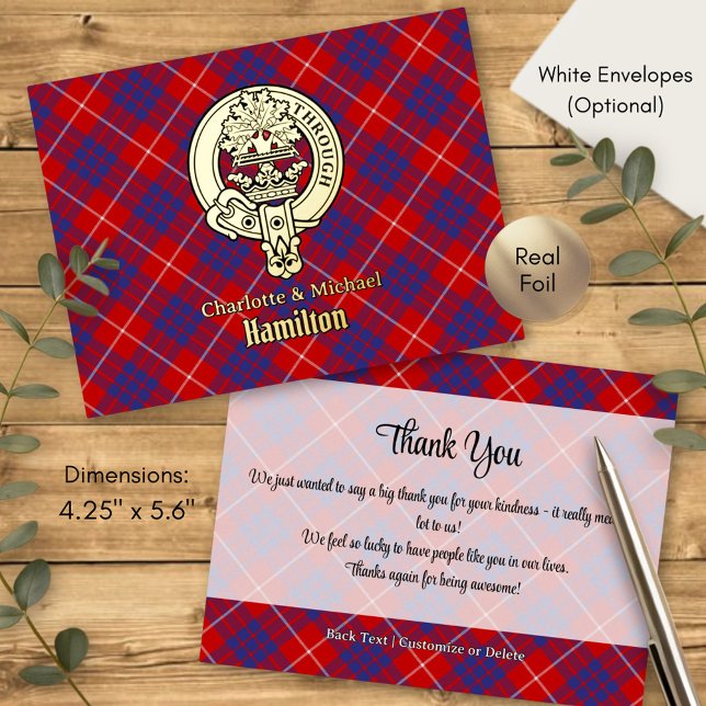 Clan Hamilton Crest over Red Tartan Foil Invitation Postcard (Creator Uploaded)