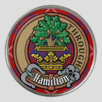 Clan Hamilton Crest over Red Tartan Golf Ball Marker