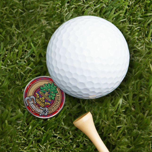 Clan Hamilton Crest over Red Tartan Golf Ball Marker (Creator Uploaded)