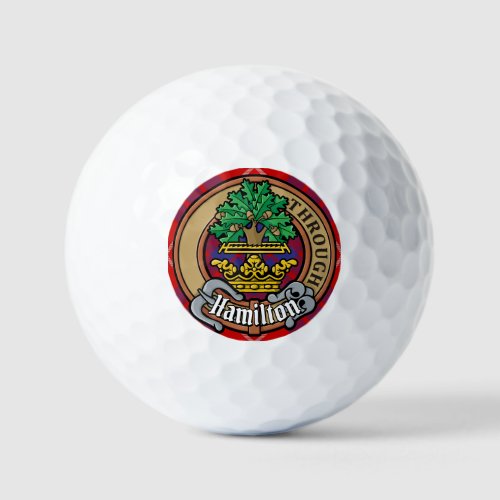 Clan Hamilton Crest over Red Tartan Golf Balls