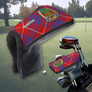Clan Hamilton Crest over Red Tartan Golf Head Cover