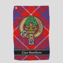 Clan Hamilton Crest over Red Tartan Golf Towel