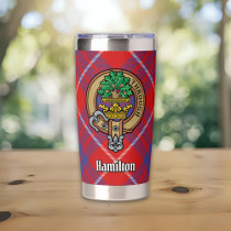 Clan Hamilton Crest over Red Tartan Insulated Tumbler