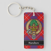 Clan Hamilton Crest over Red Tartan Keychain