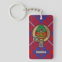 Clan Hamilton Crest over Red Tartan Keychain