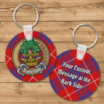 Clan Hamilton Crest over Red Tartan Keychain