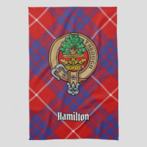 Clan Hamilton Crest over Red Tartan Kitchen Towel