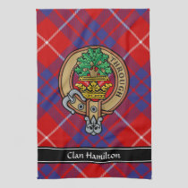 Clan Hamilton Crest over Red Tartan Kitchen Towel