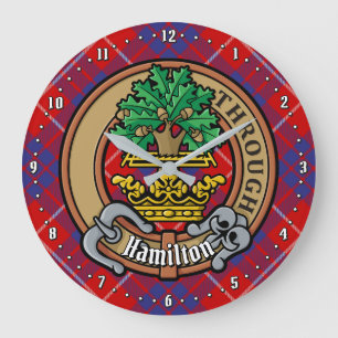 Clan Hamilton Crest over Red Tartan Large Clock