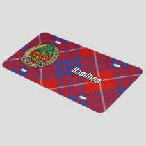 Clan Hamilton Crest over Red Tartan License Plate