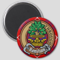 Clan Hamilton Crest over Red Tartan Magnet