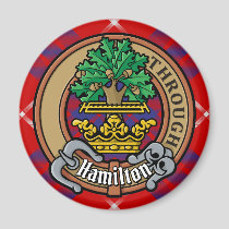 Clan Hamilton Crest over Red Tartan Magnet