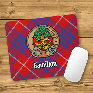 Clan Hamilton Crest over Red Tartan Mouse Pad