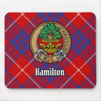 Clan Hamilton Crest over Red Tartan Mouse Pad