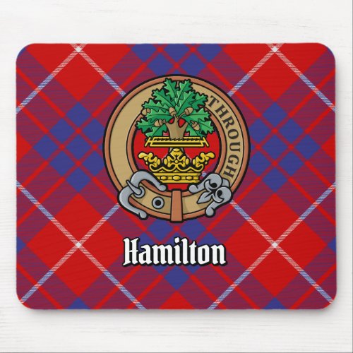 Clan Hamilton Crest over Red Tartan Mouse Pad