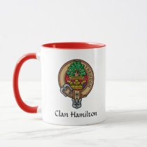 Clan Hamilton Crest over Red Tartan Mug