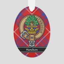 Clan Hamilton Crest over Red Tartan Ornament