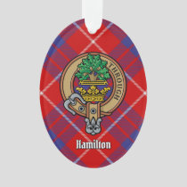 Clan Hamilton Crest over Red Tartan Ornament