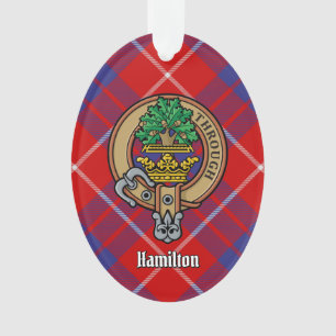 Clan Hamilton Crest over Red Tartan Ornament