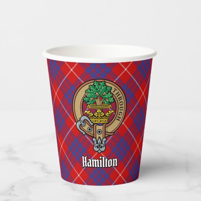 Clan Hamilton Crest over Red Tartan Paper Cups (Front)
