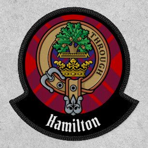 Clan Hamilton Crest over Red Tartan Patch