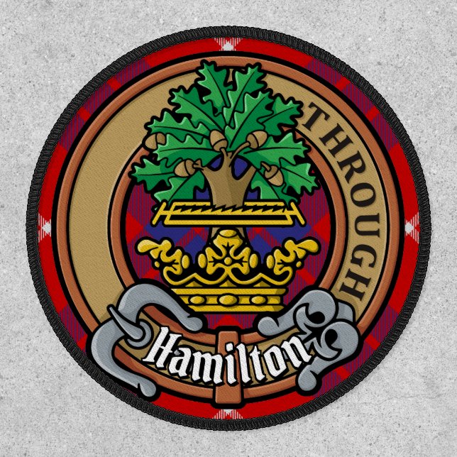 Clan Hamilton Crest over Red Tartan Patch (Front)