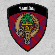Clan Hamilton Crest over Red Tartan Patch