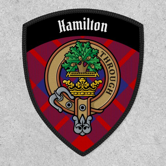 Clan Hamilton Crest over Red Tartan Patch (Front)
