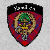 Clan Hamilton Crest over Red Tartan Patch