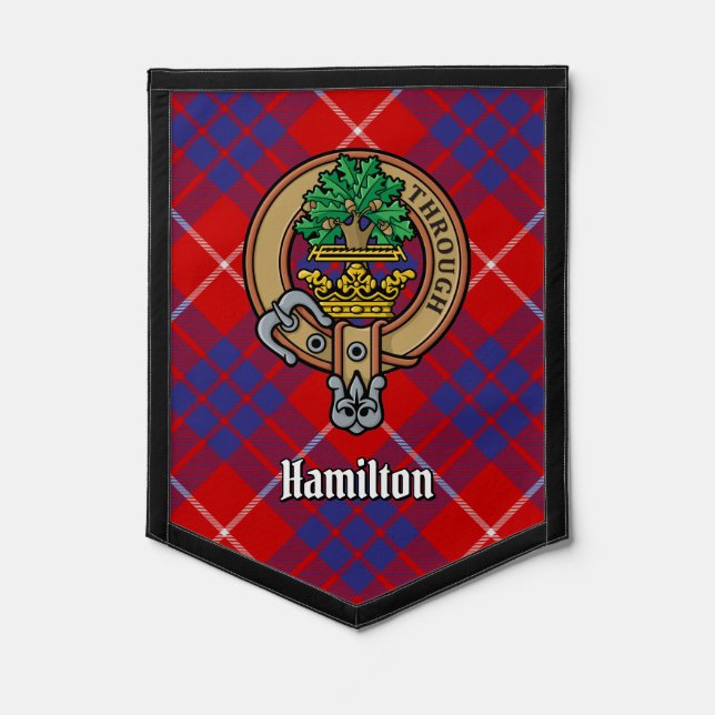 Clan Hamilton Crest over Red Tartan Pennant (Front)