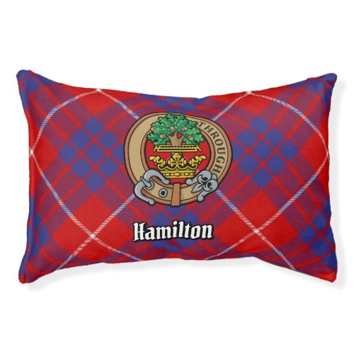 Clan Hamilton Crest over Red Tartan Pet Bed