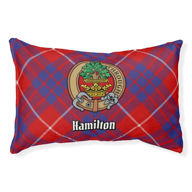 Clan Hamilton Crest over Red Tartan Pet Bed (Front)
