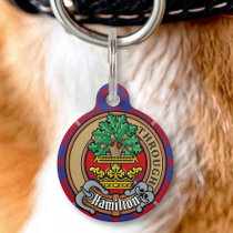 Clan Hamilton Crest over Red Tartan Pet ID Tag