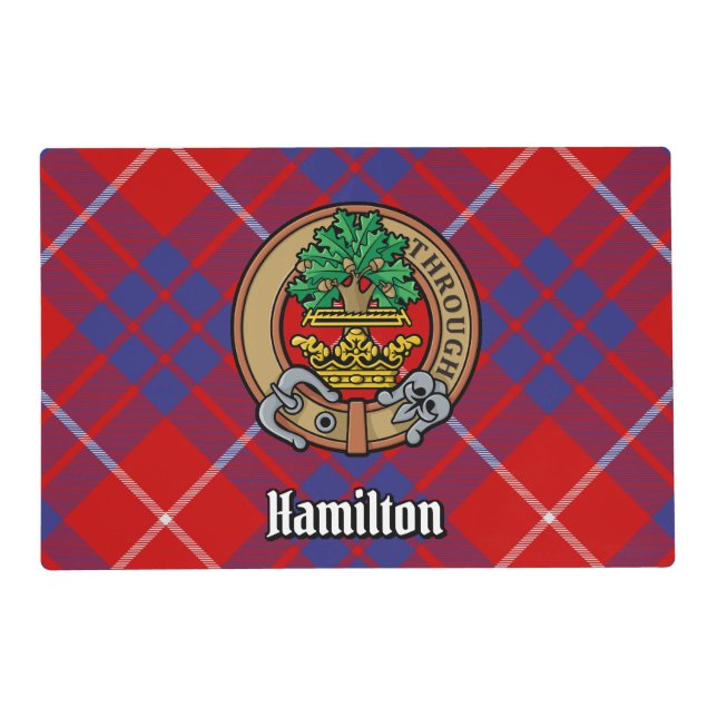 Clan Hamilton Crest over Red Tartan Placemat (Front)