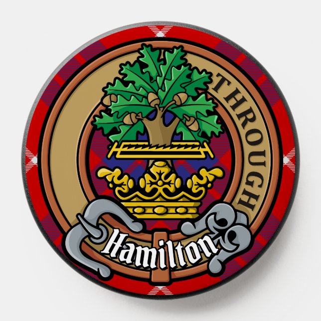 Clan Hamilton Crest over Red Tartan PopSocket (Popsocket)