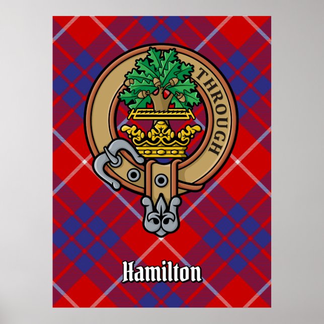 Clan Hamilton Crest over Red Tartan Poster (Front)